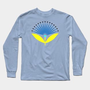 Art deco fan flower in blue Long Sleeve T-Shirt